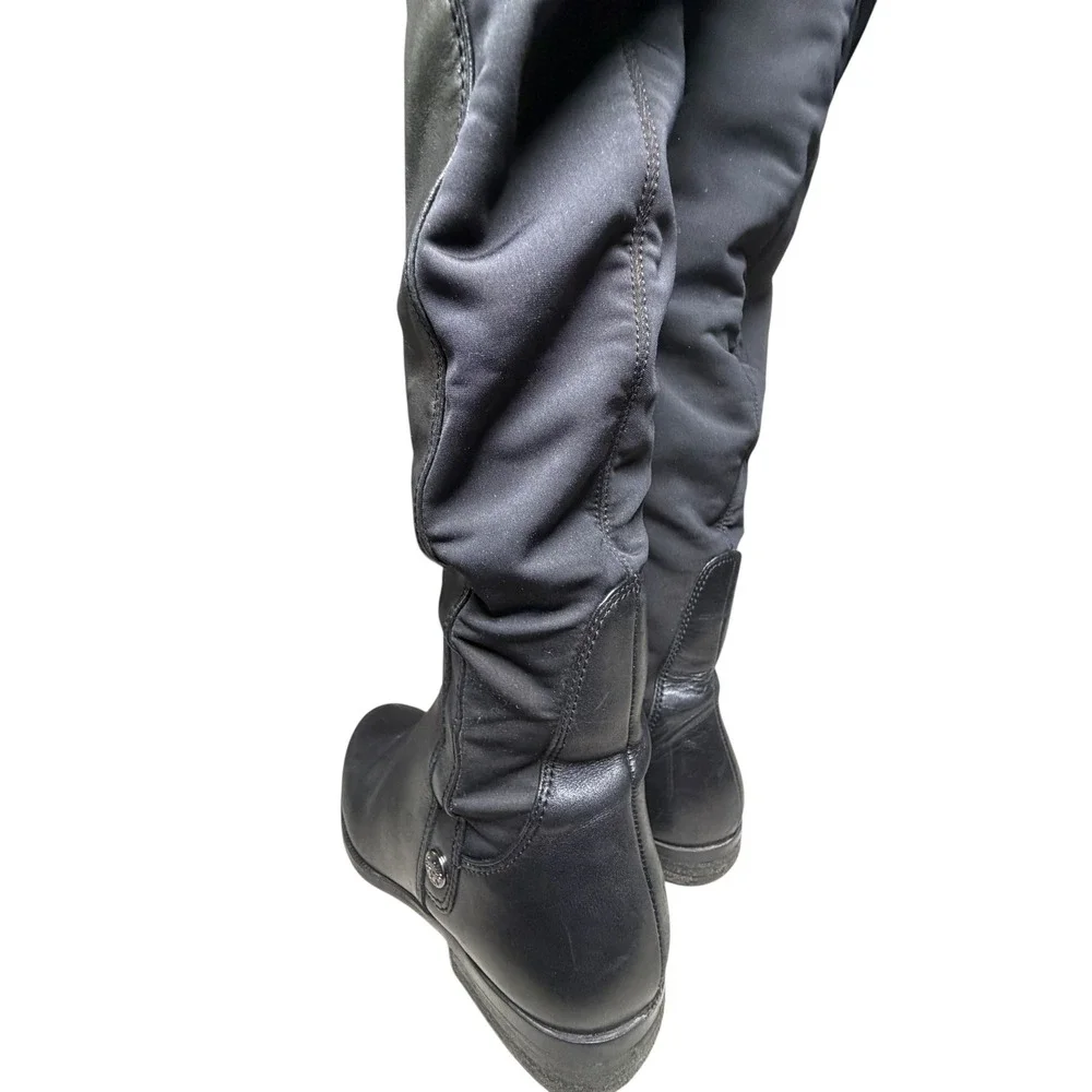 Anne Klein Black Leather Over The Knee Boots Mixed Media Flat Riding Boot 6.5